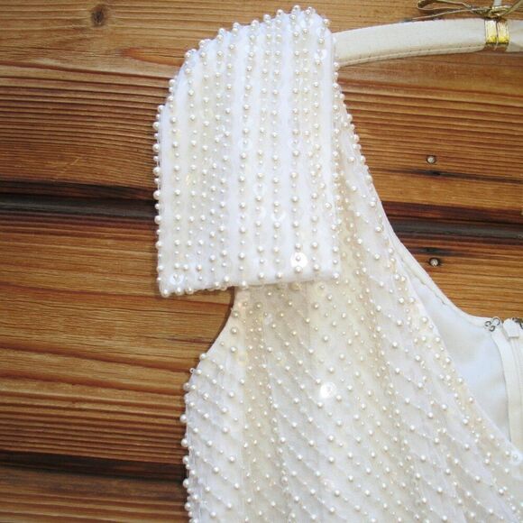 Mac Duggal 93735 Pearl Embellished Soft Tie One Shoulder Gown White - Picture 9 of 17